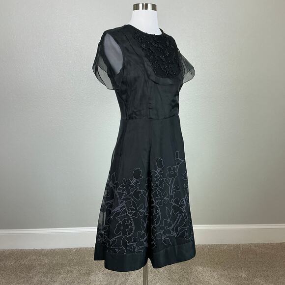 Sachin & Babi Beaded Chiffon Fit and Flare Cocktail Dress Black Size 8 - Picture 2 of 13